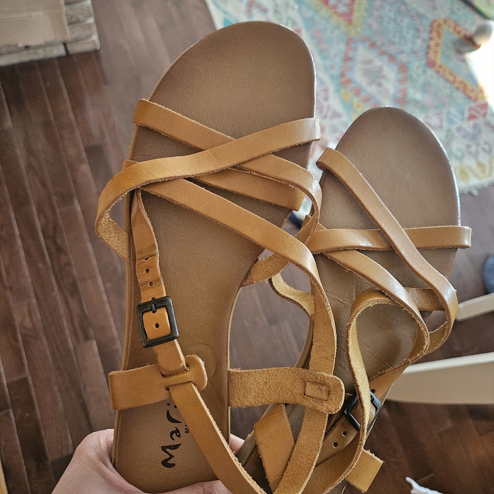 Yellow Genuine Leather Strappy Sandals
